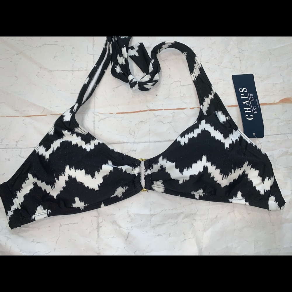 Chaps halter bikini top black white chevron sz 12 NWT